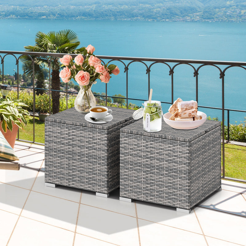 2 Pieces Patio Ottoman with Hidden Storage Space-Mix Grey by DirectDeals