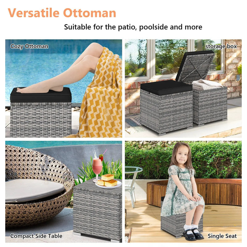 2 Pieces Patio Ottoman with Hidden Storage Space-Mix Grey by DirectDeals