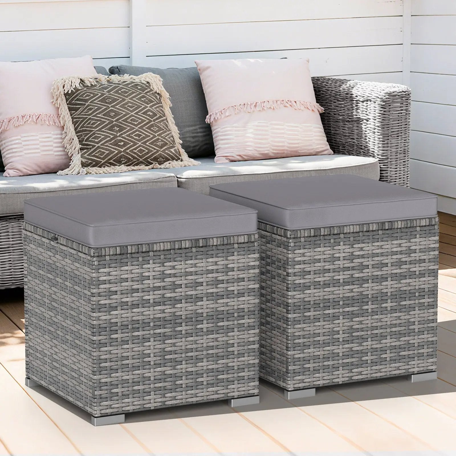 2 Pieces Patio Ottoman with Hidden Storage Space-Mix Grey by DirectDeals