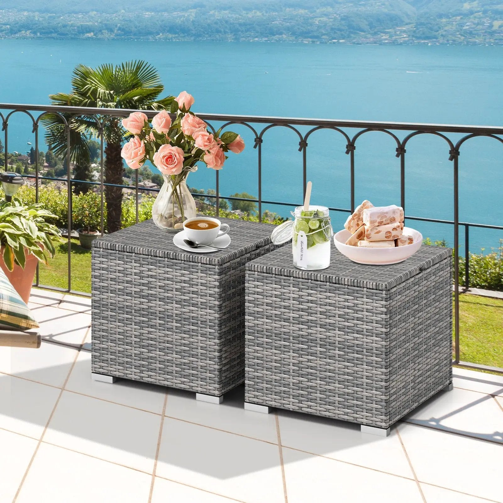 2 Pieces Patio Ottoman with Hidden Storage Space-Mix Grey by DirectDeals