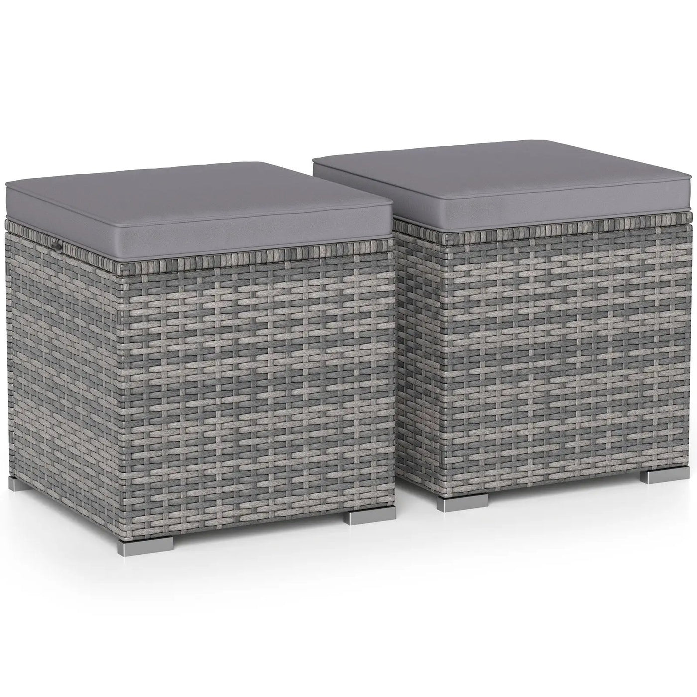 2 Pieces Patio Ottoman with Hidden Storage Space-Mix Grey by DirectDeals