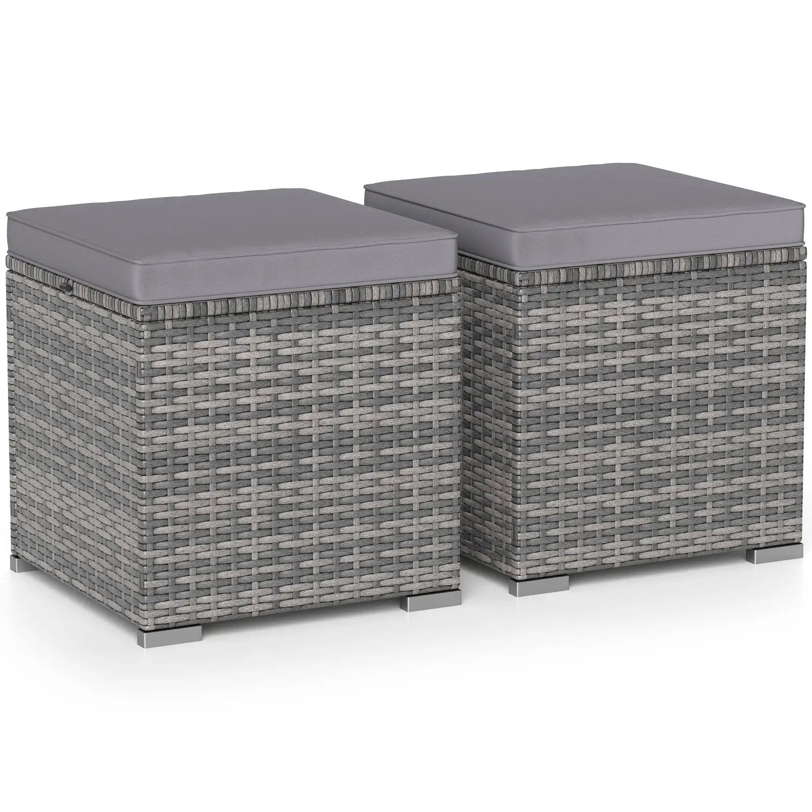 2 Pieces Patio Ottoman with Hidden Storage Space-Mix Grey by DirectDeals