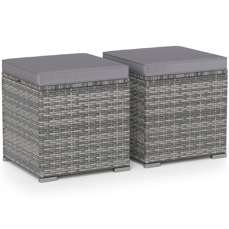 2 Pieces Patio Ottoman with Hidden Storage Space-Mix Grey by DirectDeals
