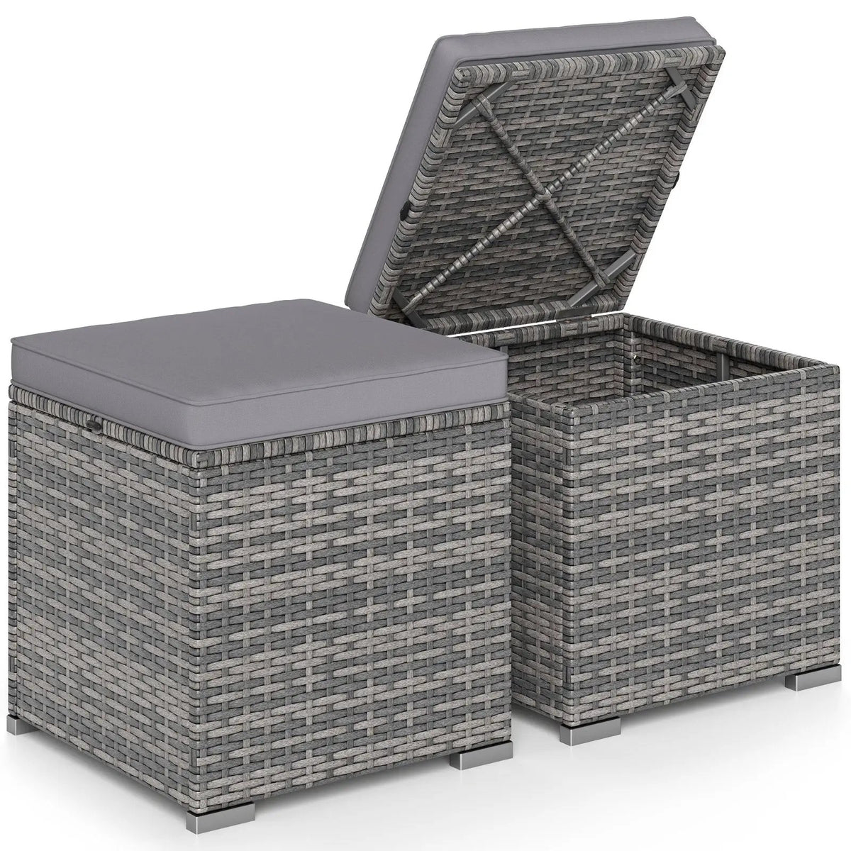 2 Pieces Patio Ottoman with Hidden Storage Space-Mix Grey by DirectDeals