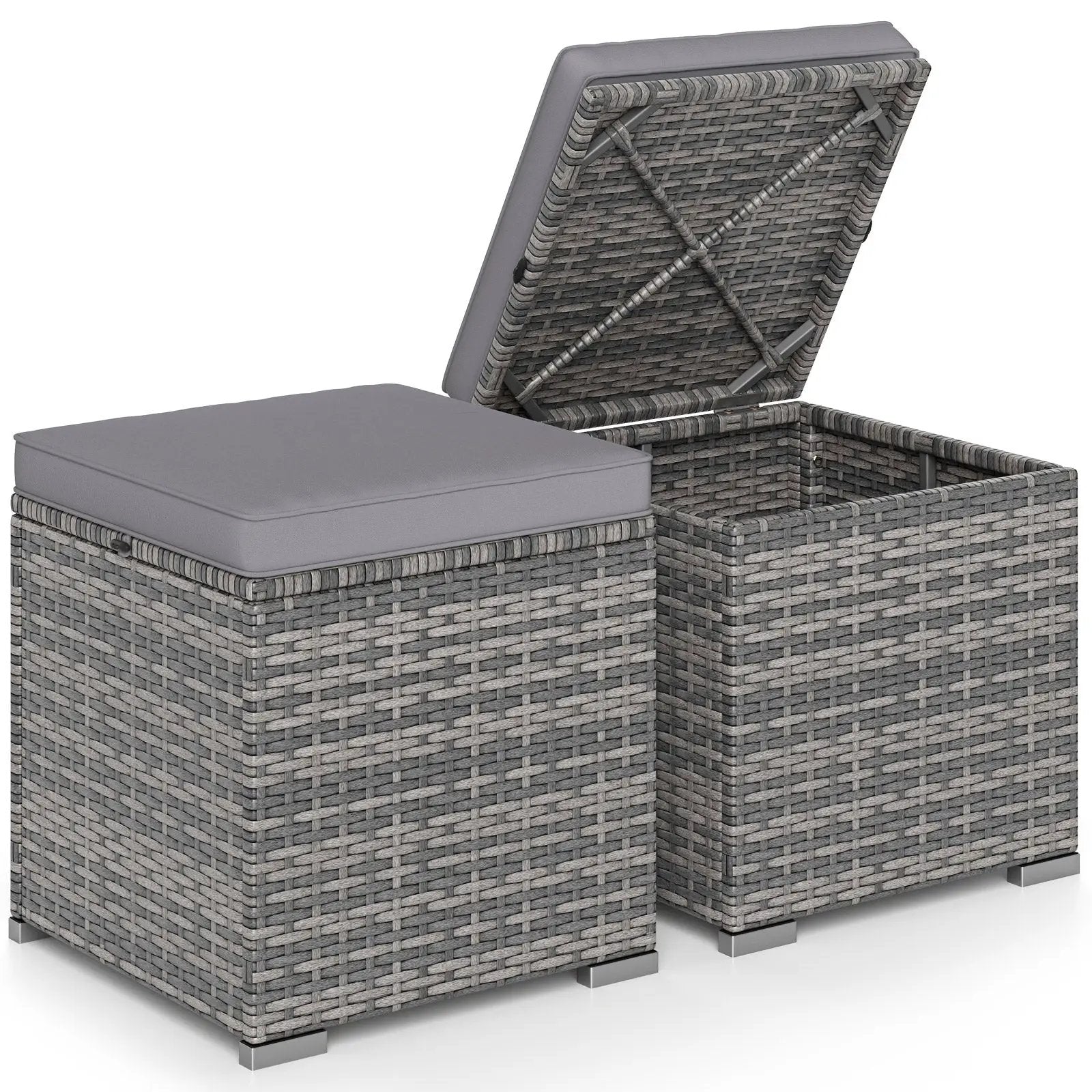 2 Pieces Patio Ottoman with Hidden Storage Space-Mix Grey by DirectDeals