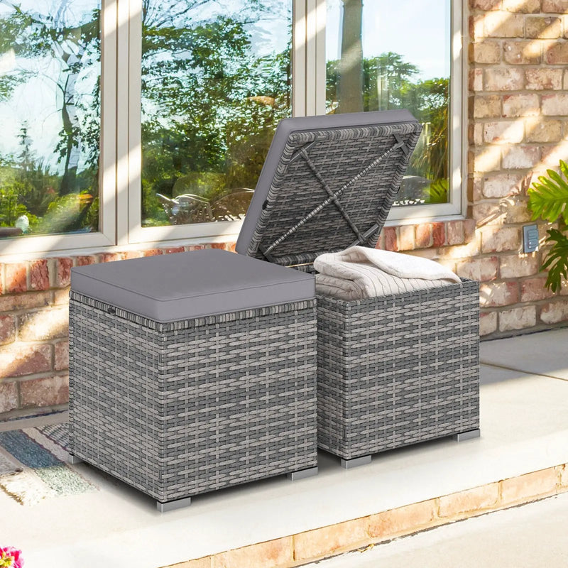 2 Pieces Patio Ottoman with Hidden Storage Space-Mix Grey by DirectDeals