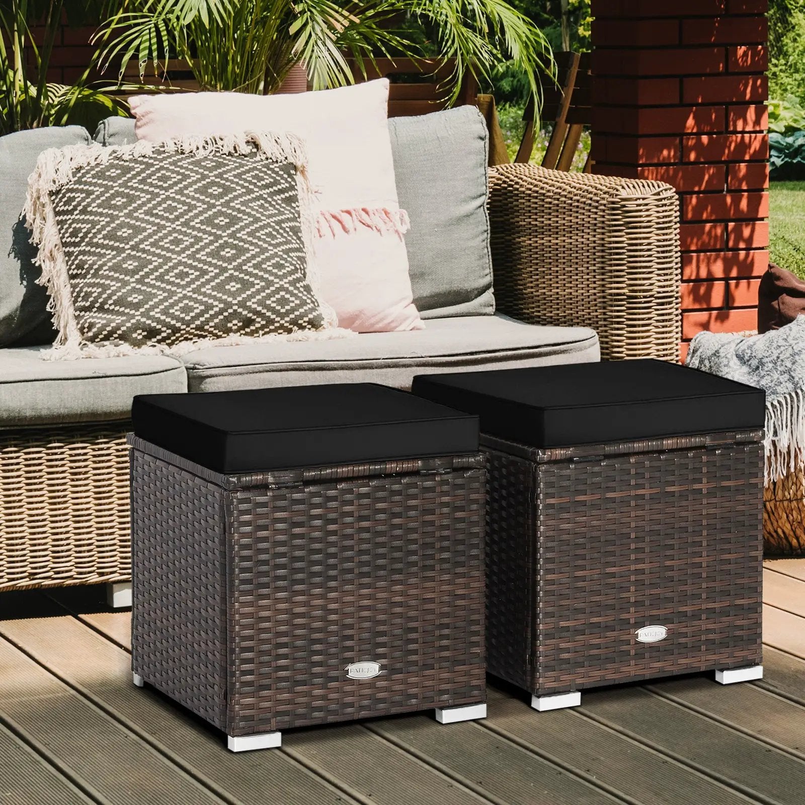 2 Pieces Patio Ottoman with Hidden Storage Space-Black by DirectDeals