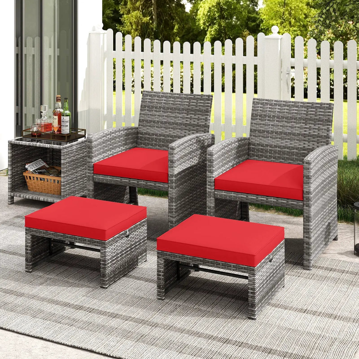 2 Pieces Patio PE Rattan Ottomans with Soft Zippered Cushions for Deck by DirectDeals