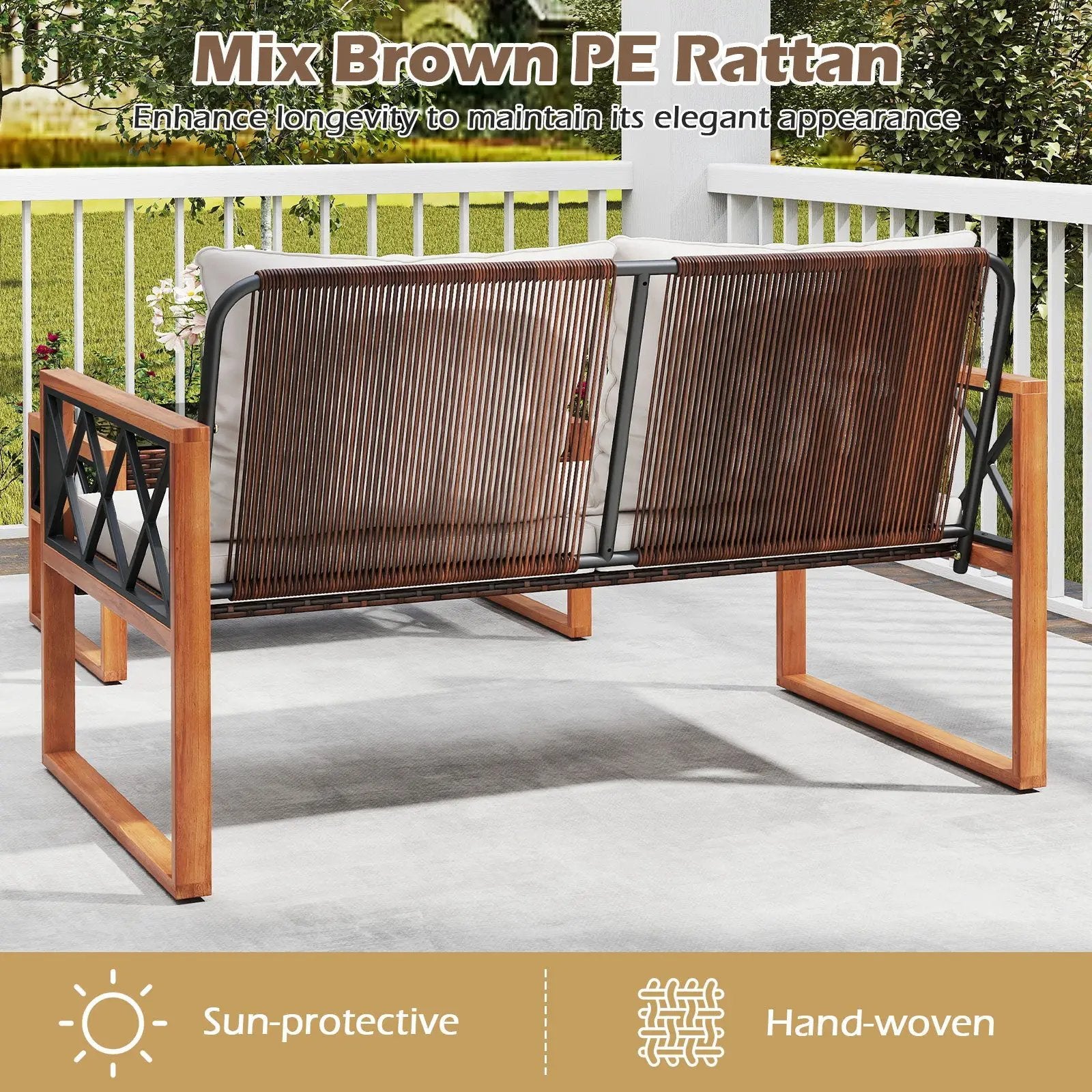 2 Pieces Patio PE Wicker Furniture Set Outside Conversation Set for Porch-White by DirectDeals
