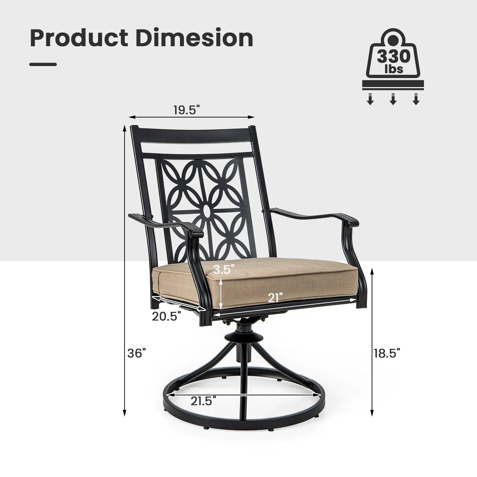 2 Pieces Patio Swivel Chairs with Blossom Pattern Backrest and Cushions-Black by DirectDeals