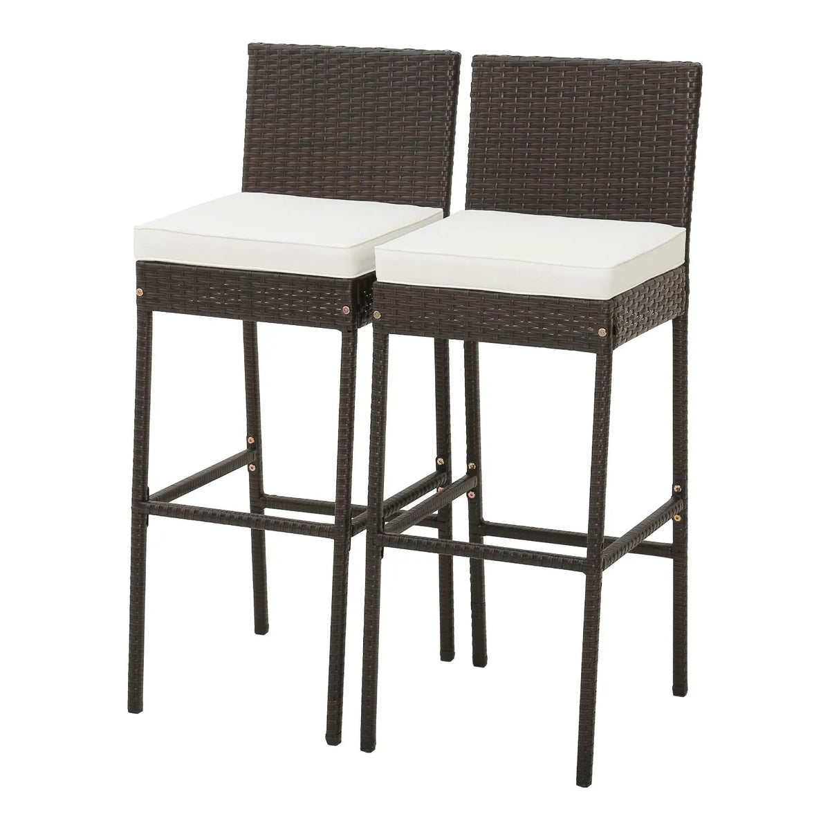 2 Pieces Patio Cushioned Wicker Barstools with Cozy Footrest by DirectDeals