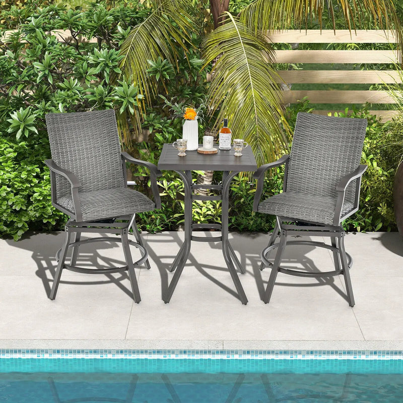 2 Pieces Patio Swivel Bar Chair Set with Quick Dry 4D Air Fiber Cushion by DirectDeals