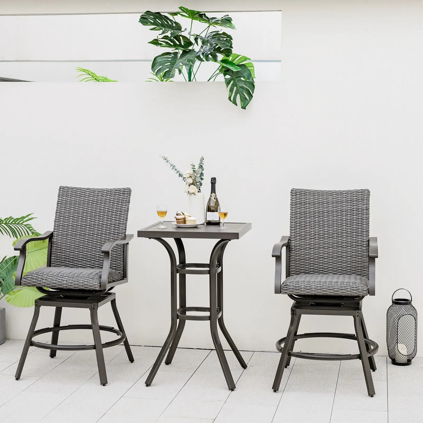 2 Pieces Patio Swivel Bar Chair Set with Quick Dry 4D Air Fiber Cushion by DirectDeals