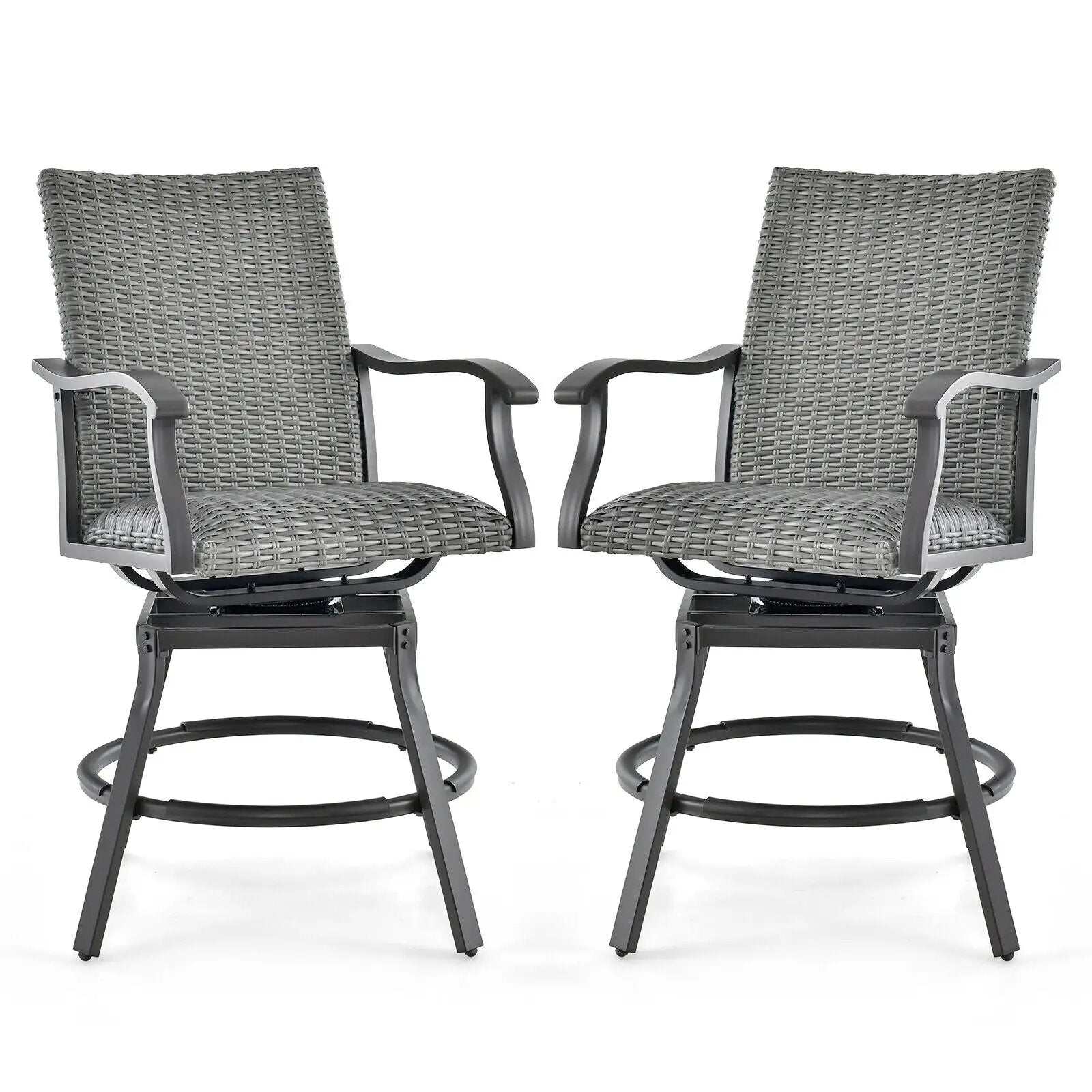 2 Pieces Patio Swivel Bar Chair Set with Quick Dry 4D Air Fiber Cushion by DirectDeals