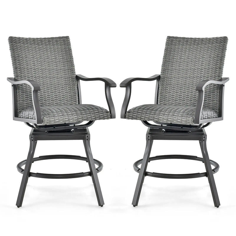 2 Pieces Patio Swivel Bar Chair Set with Quick Dry 4D Air Fiber Cushion by DirectDeals