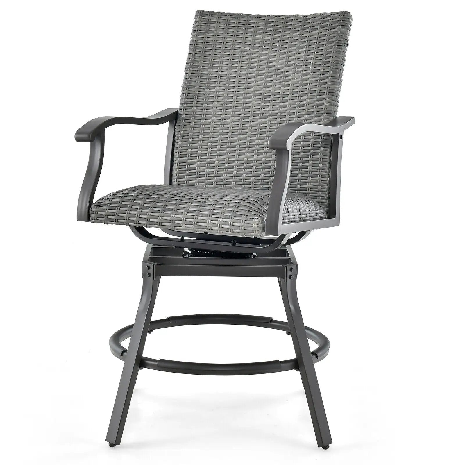 2 Pieces Patio Swivel Bar Chair Set with Quick Dry 4D Air Fiber Cushion by DirectDeals