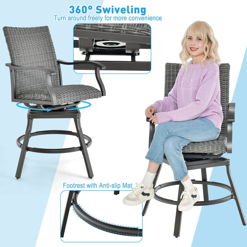 2 Pieces Patio Swivel Bar Chair Set with Quick Dry 4D Air Fiber Cushion by DirectDeals