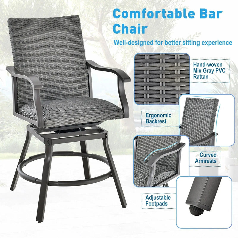 2 Pieces Patio Swivel Bar Chair Set with Quick Dry 4D Air Fiber Cushion by DirectDeals