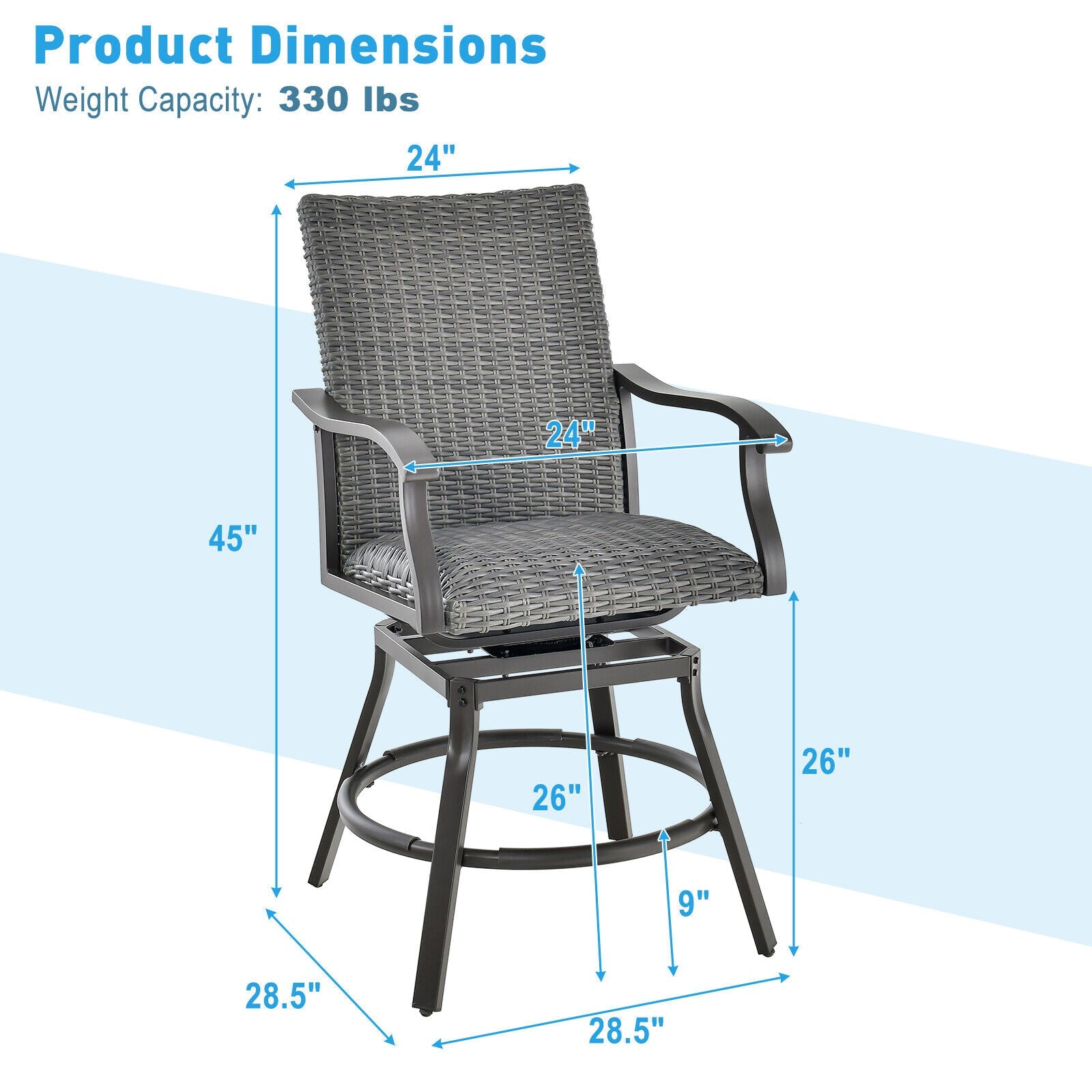 2 Pieces Patio Swivel Bar Chair Set with Quick Dry 4D Air Fiber Cushion by DirectDeals