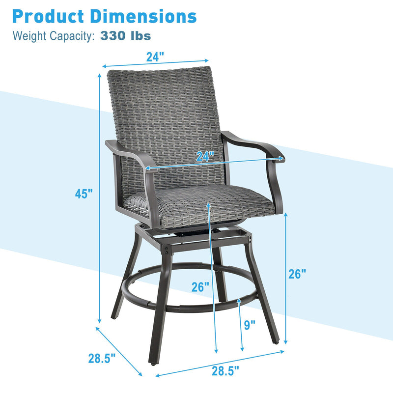 2 Pieces Patio Swivel Bar Chair Set with Quick Dry 4D Air Fiber Cushion by DirectDeals