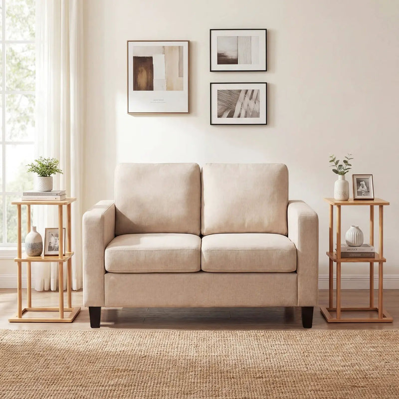 2 Pieces Side Table with Storage Shelves and Bamboo Construction-Natural by DirectDeals
