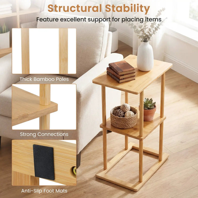 2 Pieces Side Table with Storage Shelves and Bamboo Construction-Natural by DirectDeals
