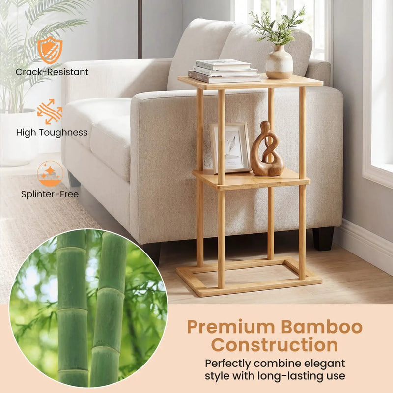 2 Pieces Side Table with Storage Shelves and Bamboo Construction-Natural by DirectDeals