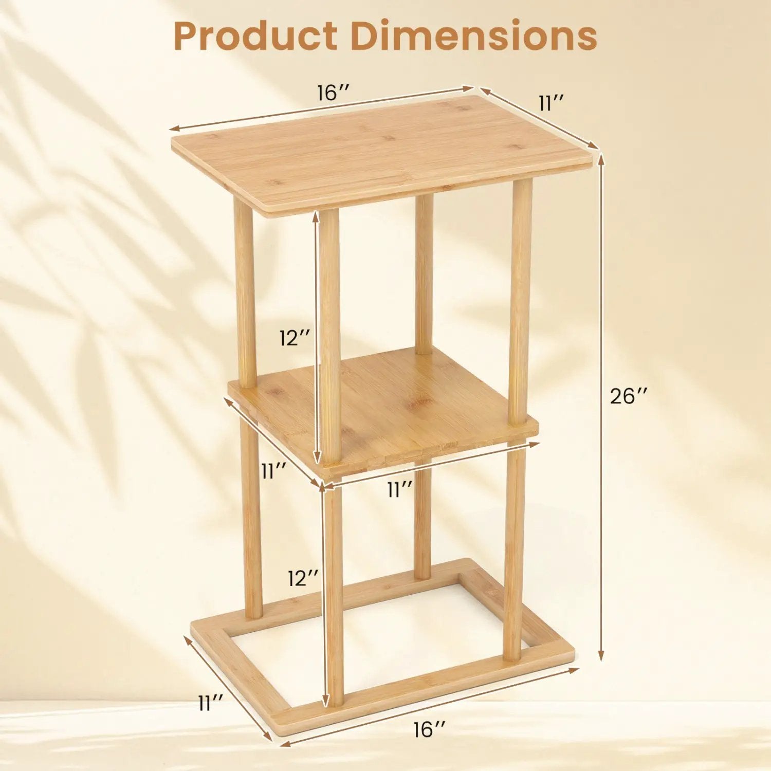 2 Pieces Side Table with Storage Shelves and Bamboo Construction-Natural by DirectDeals