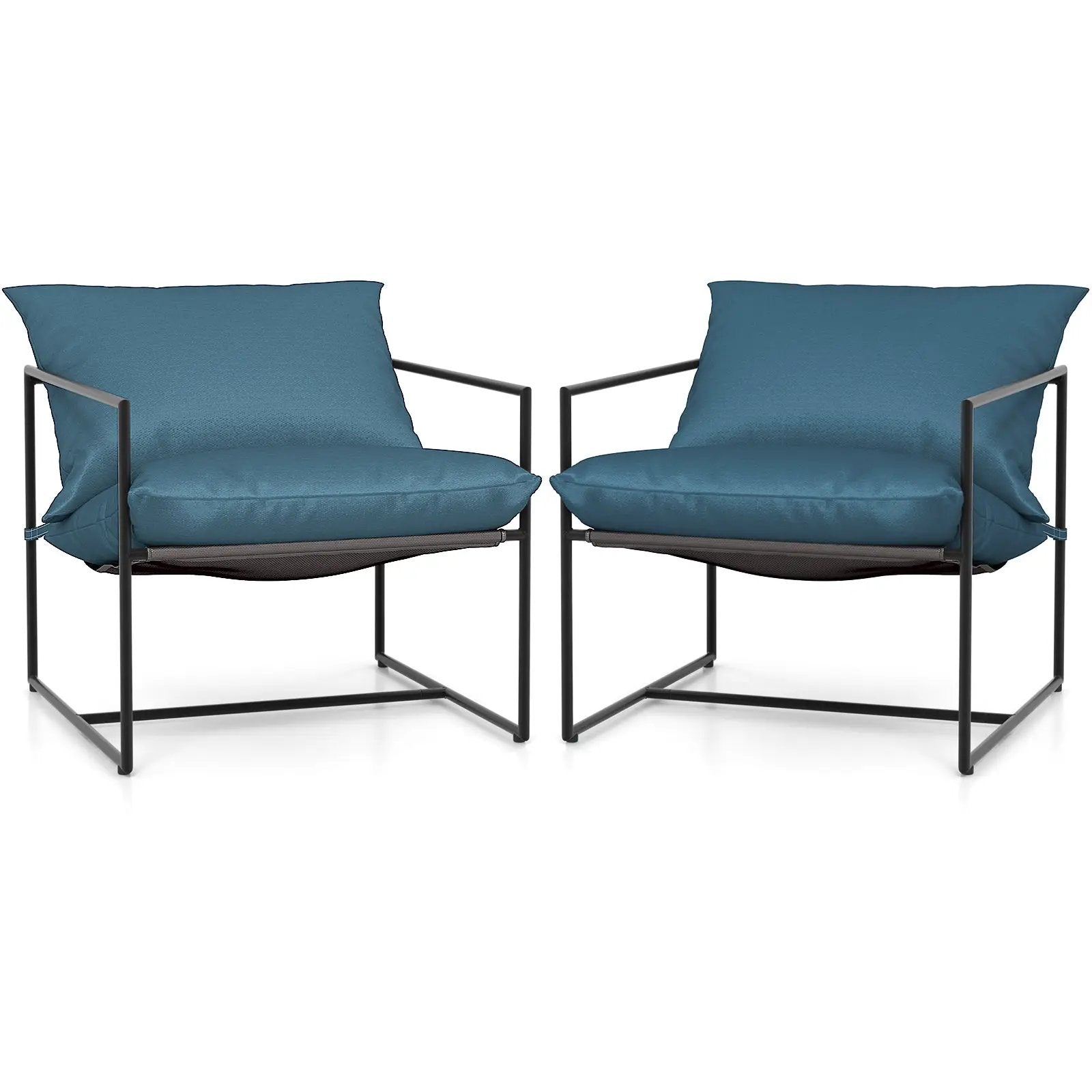 2 Pieces Sling Accent Chair Leisure Chair with Weatherproof Seat Fabric Indoor Outdoor-Navy by DirectDeals