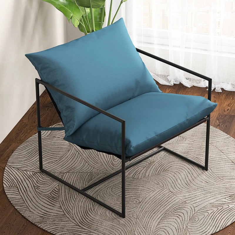 2 Pieces Sling Accent Chair Leisure Chair with Weatherproof Seat Fabric Indoor Outdoor-Navy by DirectDeals
