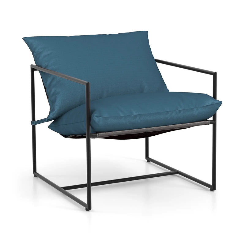 2 Pieces Sling Accent Chair Leisure Chair with Weatherproof Seat Fabric Indoor Outdoor-Navy by DirectDeals