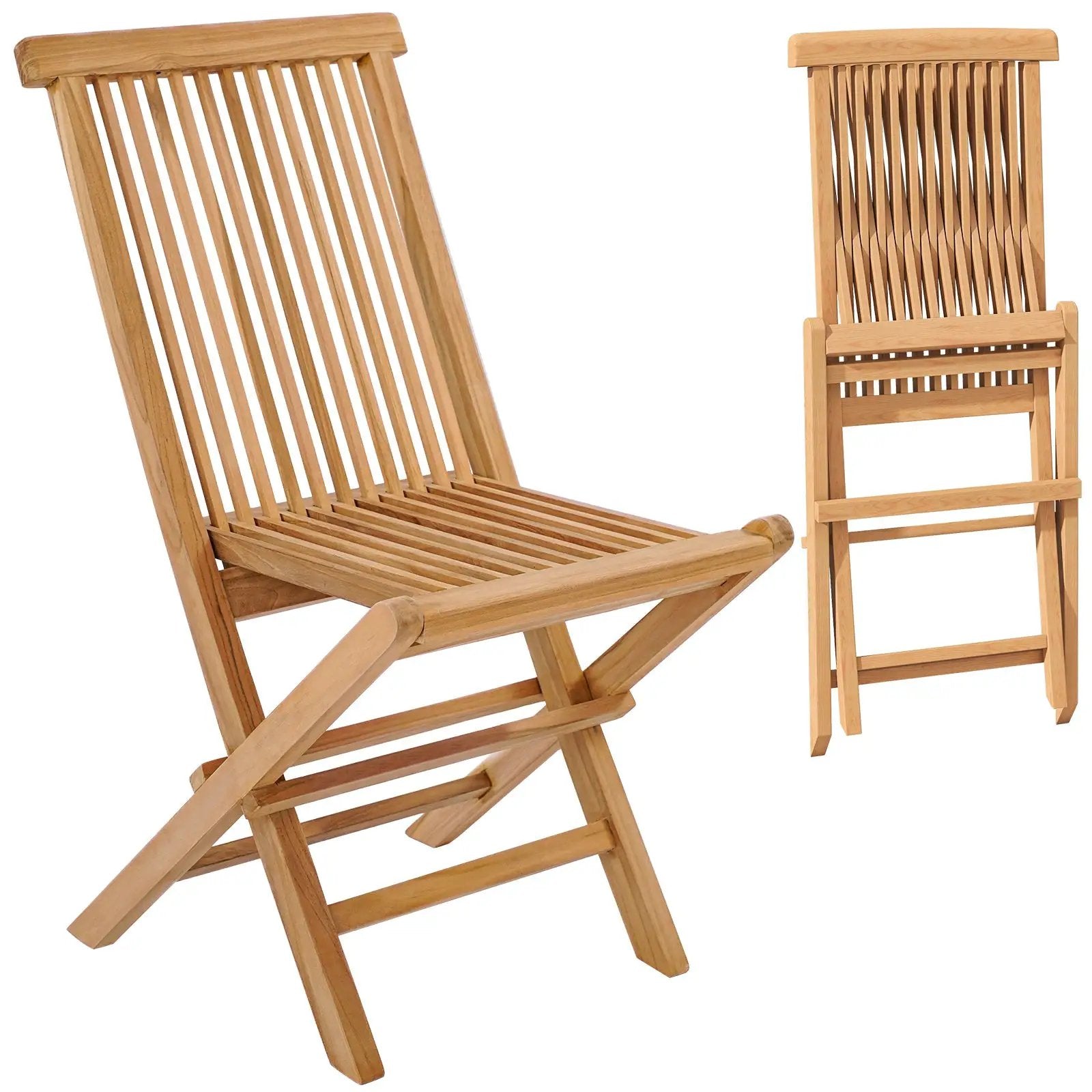 Set of 2 Indonesia Teak Patio Folding Chairs with High Back and Slatted Seat by DirectDeals