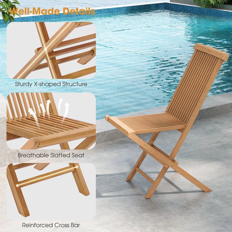 Set of 2 Indonesia Teak Patio Folding Chairs with High Back and Slatted Seat by DirectDeals