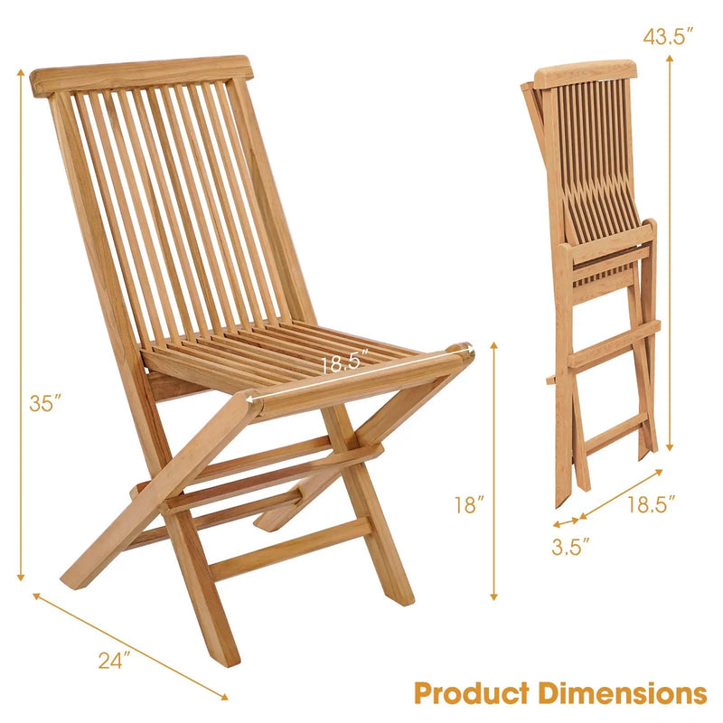 Set of 2 Indonesia Teak Patio Folding Chairs with High Back and Slatted Seat by DirectDeals