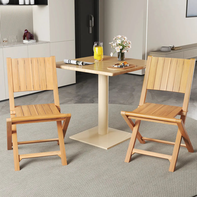 2 Pieces Teak Wood Outdoor Dining Chairs with Slatted Seat by DirectDeals
