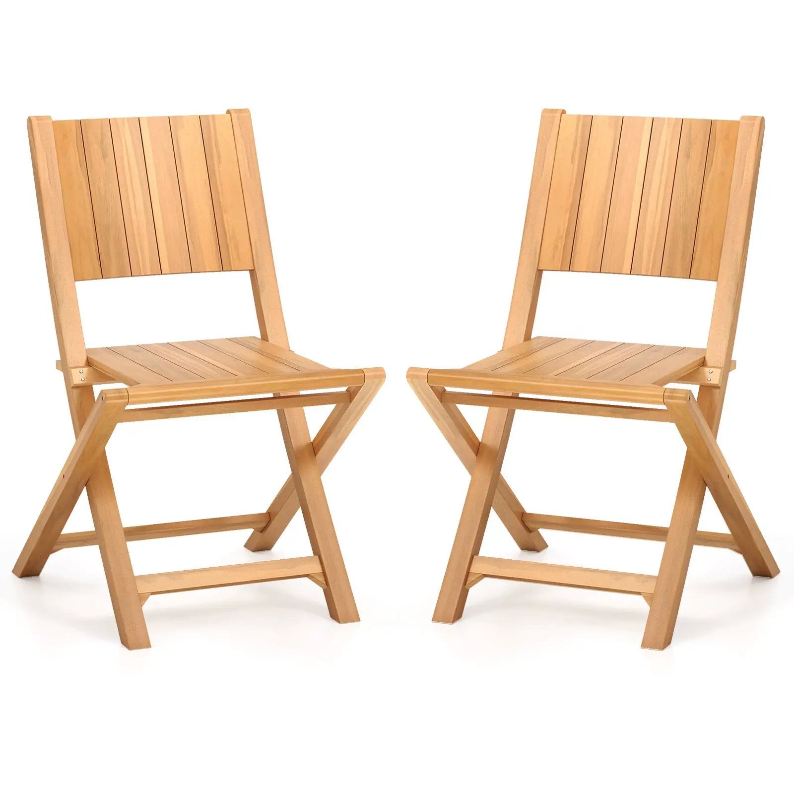 2 Pieces Teak Wood Outdoor Dining Chairs with Slatted Seat by DirectDeals