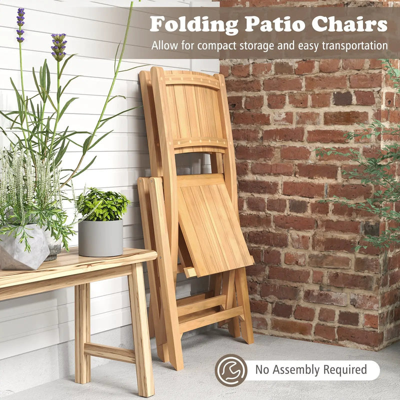 2 Pieces Teak Wood Outdoor Dining Chairs with Slatted Seat by DirectDeals