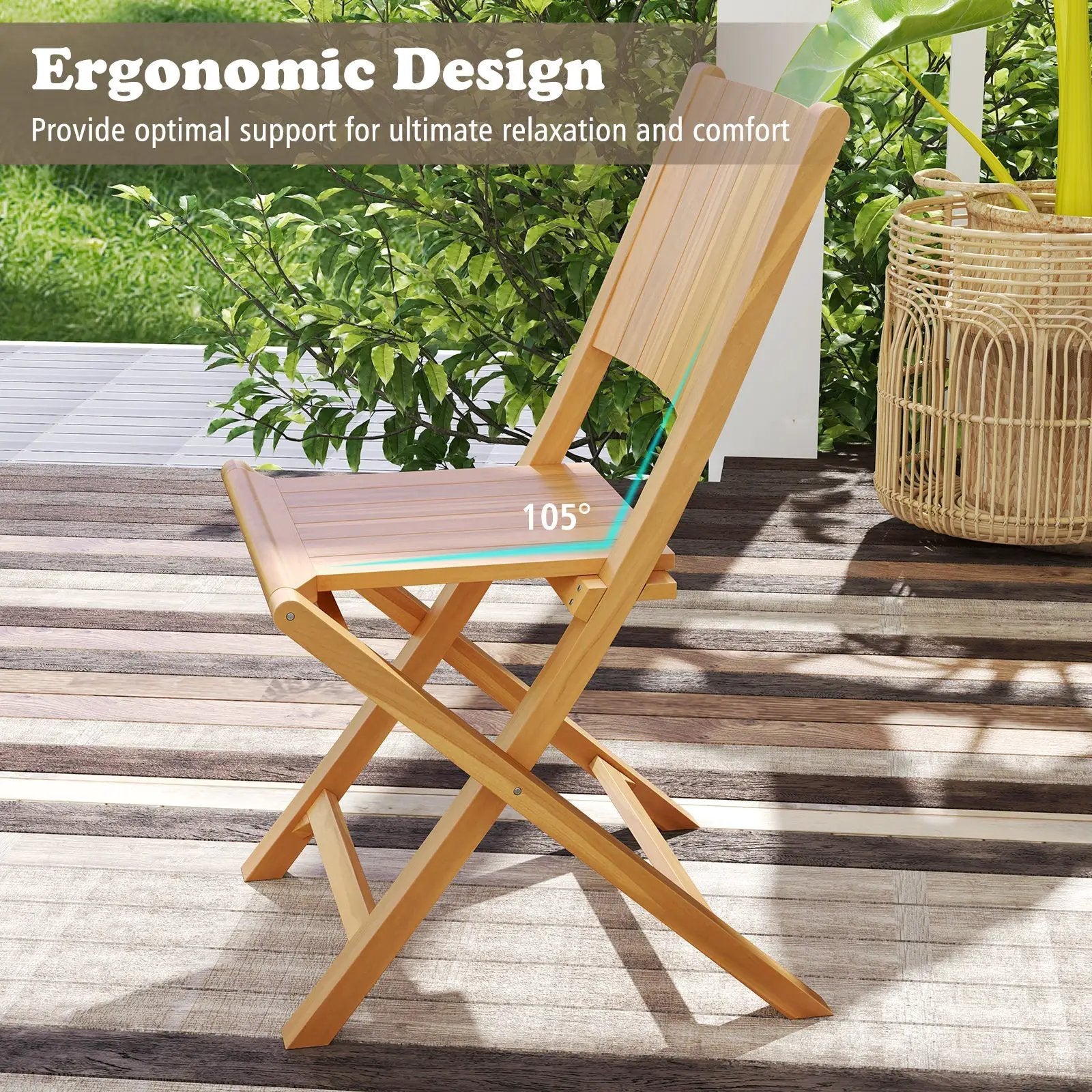 2 Pieces Teak Wood Outdoor Dining Chairs with Slatted Seat by DirectDeals