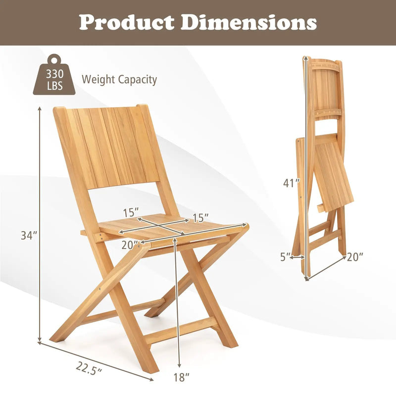 2 Pieces Teak Wood Outdoor Dining Chairs with Slatted Seat by DirectDeals