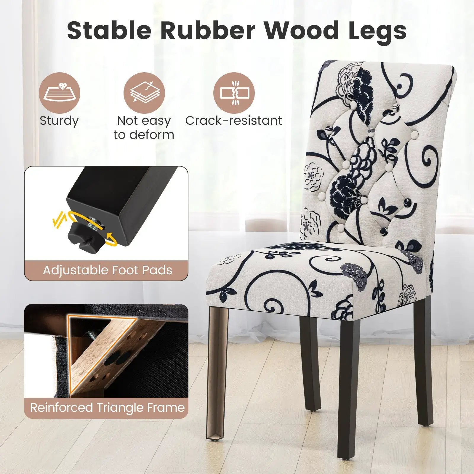 2 Pieces Tufted Dining Chair Set with Adjustable Anti-Slip Foot Pads by DirectDeals