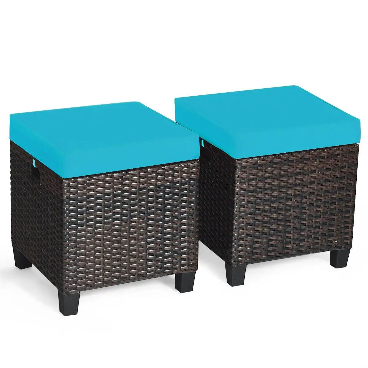 2 Pieces Patio Rattan Ottoman Set with Removable Cushions by DirectDeals