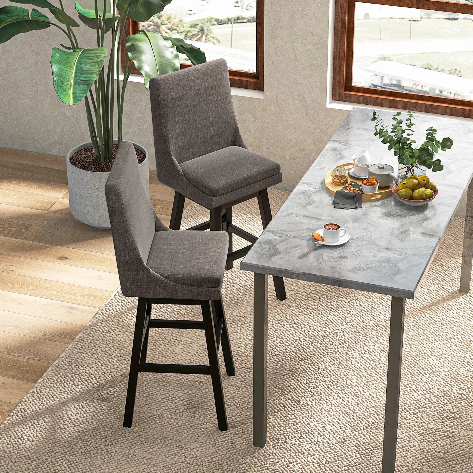 Set of 2 360¬∞ Swivel Bar Stool with Rubber Wood Legs Footrest by DirectDeals