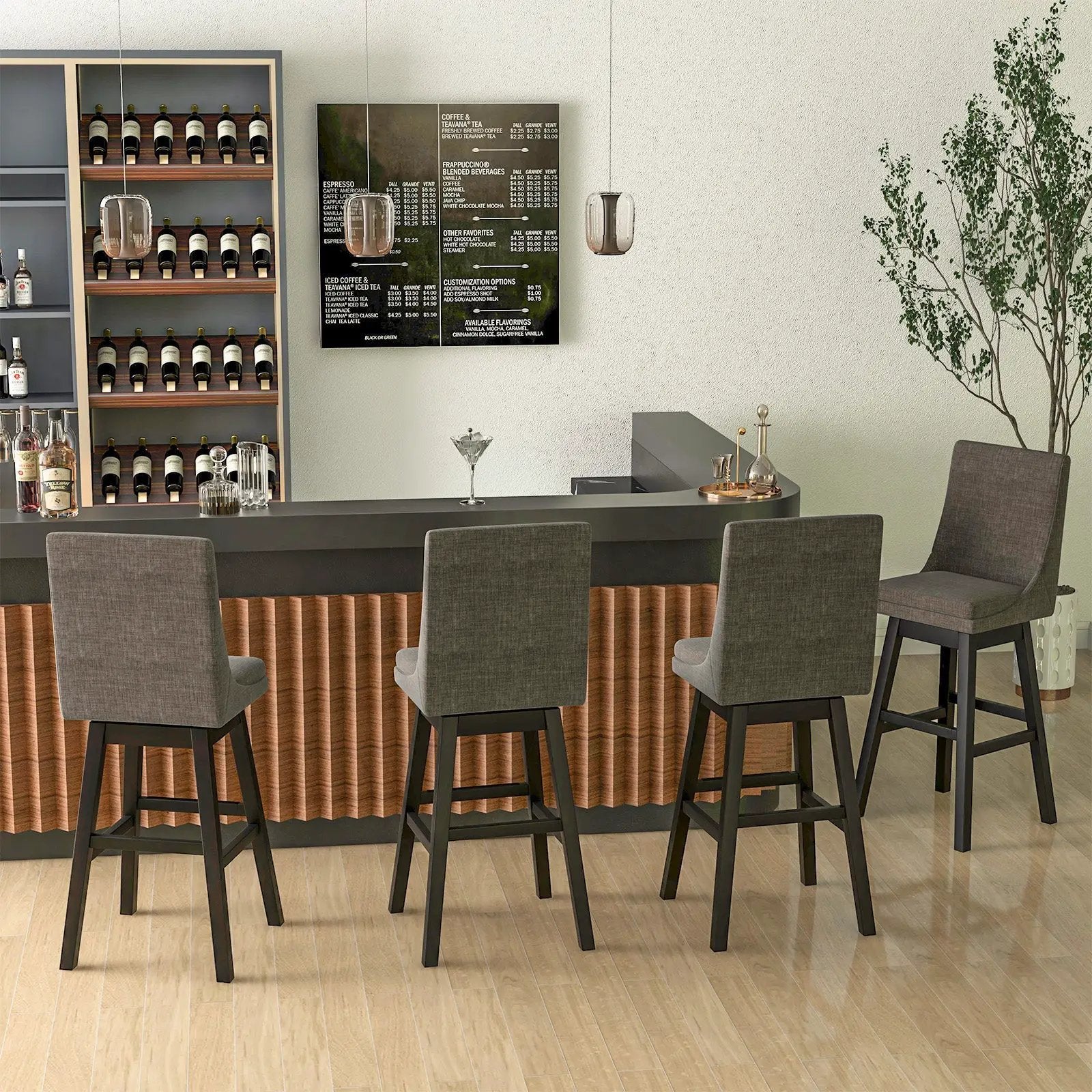 Set of 2 360¬∞ Swivel Bar Stool with Rubber Wood Legs Footrest by DirectDeals