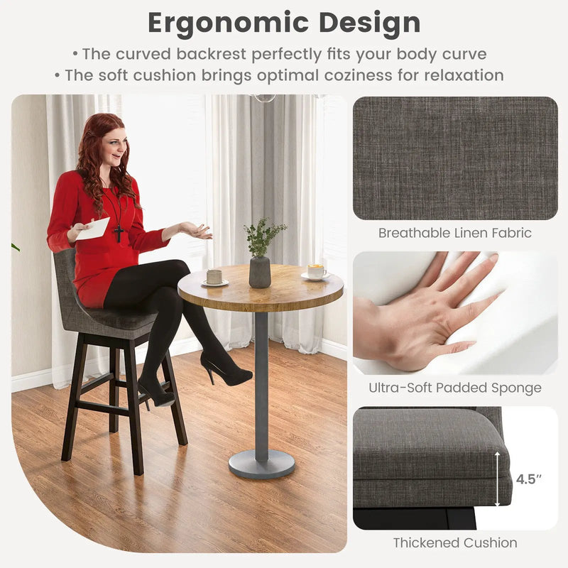 Set of 2 360¬∞ Swivel Bar Stool with Rubber Wood Legs Footrest by DirectDeals