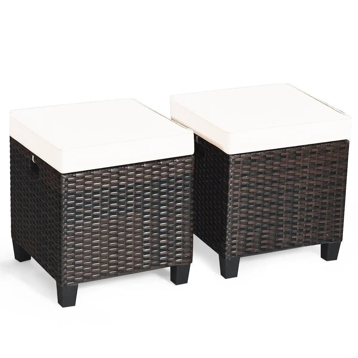 2 Pieces Patio Rattan Ottoman Set with Removable Cushions by DirectDeals