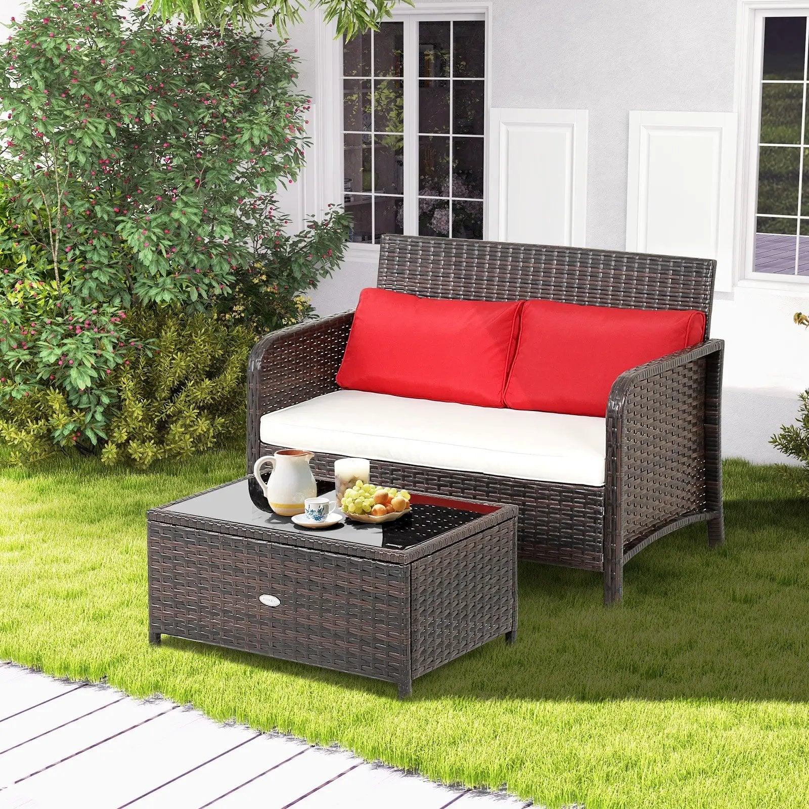 2 Pieces Wicker Loveseat Set with Coffee Table by DirectDeals