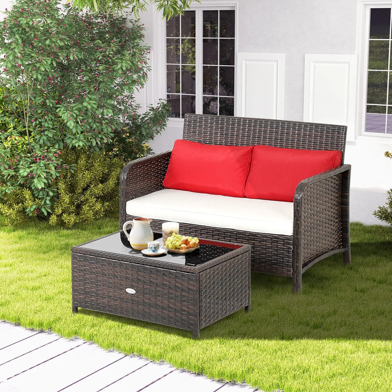 2 Pieces Wicker Loveseat Set with Coffee Table by DirectDeals