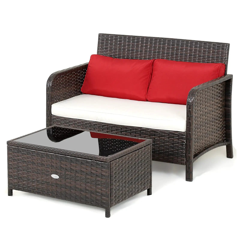 2 Pieces Wicker Loveseat Set with Coffee Table by DirectDeals