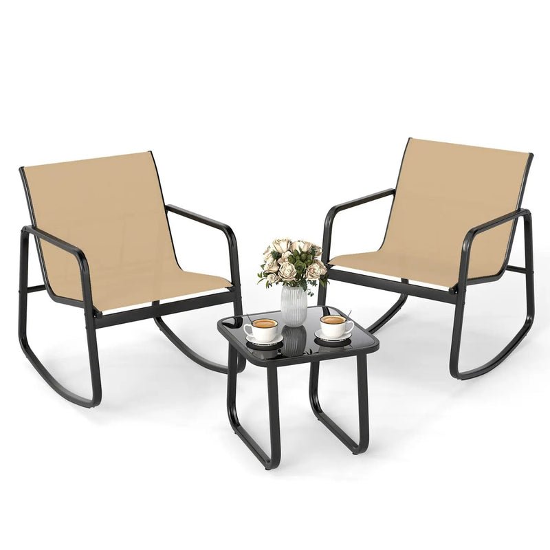 2 Rocking Bistro Chairs and Glass-Top Table for Porch Yard Balcony-Black by DirectDeals