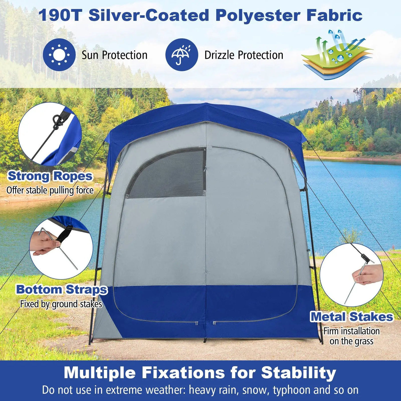 2 Rooms Oversize Privacy Shower Tent with Removable Rain Fly and Inside Pocket by DirectDeals